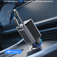 Retractable Car Charger, SUPERONE 99W Car Phone Charger with Cables Fast Charging, USB C Car Charger Adapter for iPhone 17 16 15 14 13 12, Samsung, Black