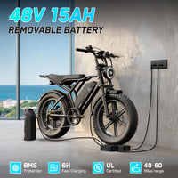 TST Electric Bike for Adults, 1500W Peak Motor 28 MPH 60 Miles Fat Tire E Bike with 48V 15Ah Removable Battery 20" Electric Dirt Bike Hydraulic Suspension and 7-Speed