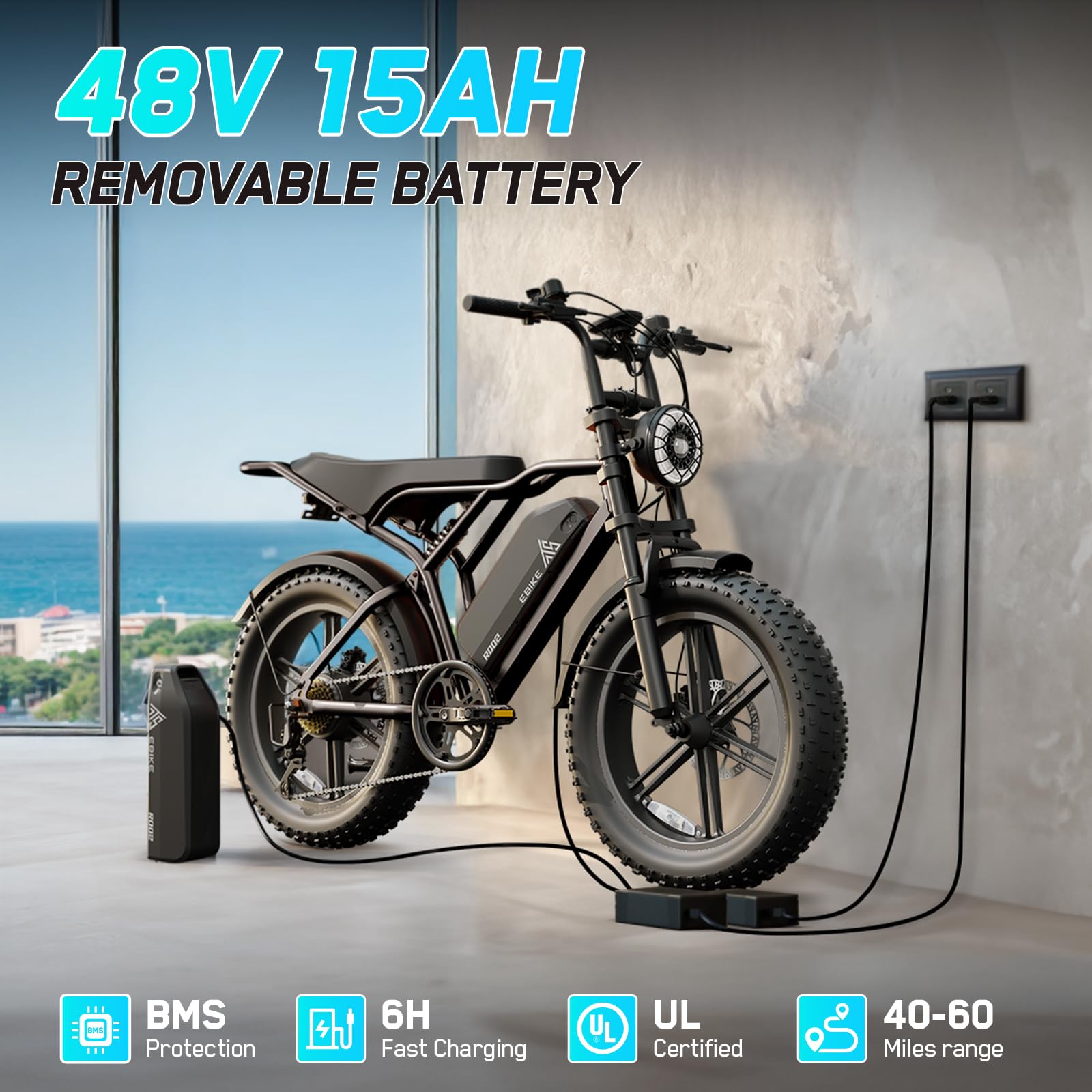 TST Electric Bike for Adults, 1500W Peak Motor 28 MPH 60 Miles Fat Tire E Bike with 48V 15Ah Removable Battery 20" Electric Dirt Bike Hydraulic Suspension and 7-Speed