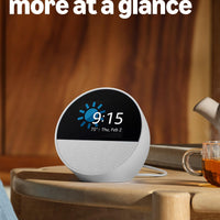 Amazon Echo Spot (newest model), Great for nightstands, offices and kitchens, Smart alarm clock with Alexa, Glacier White