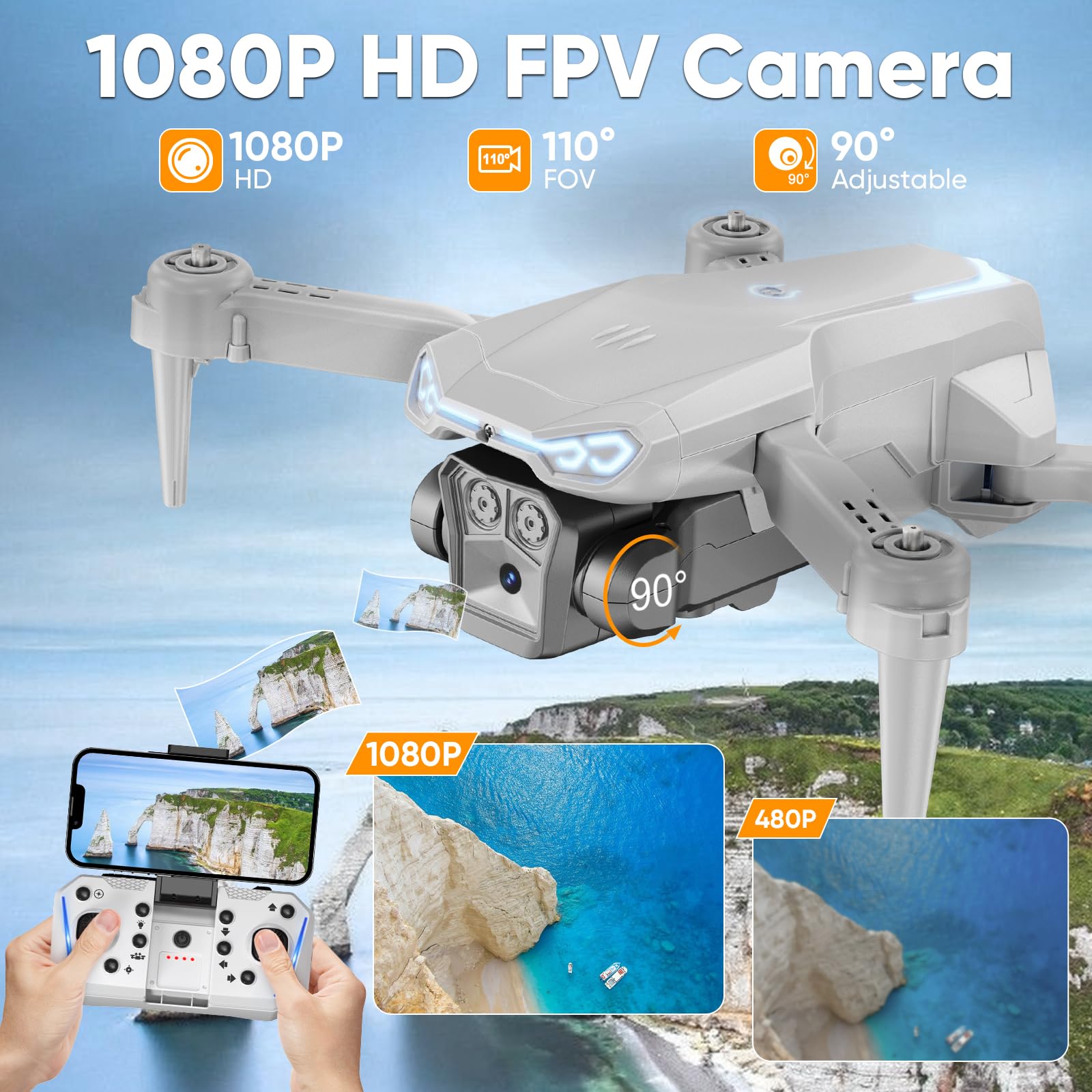 Naseto 1080P HD Foldable Drone with Camera for Adults & Kids, RC Quadcopter with One-Key Takeoff/Landing, Altitude Hold, Waypoint Flight, 360° Flip, 2 Batteries, Easy-to-Fly Toy for Boys and Girls