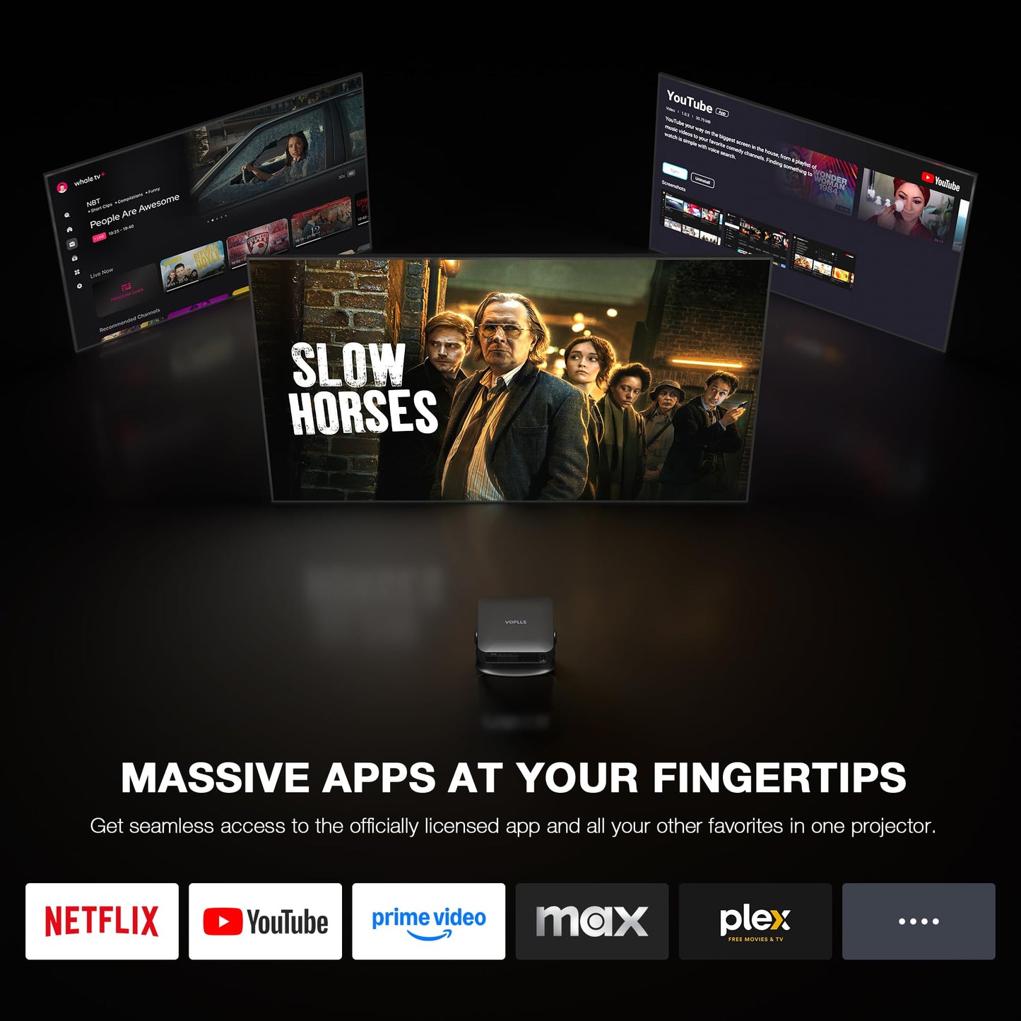 【Officially-Licensed APP & Native 1080P】Thinnest 1.81" Smart Mini Projector with WiFi and Bluetooth, Auto Focus & Keystone Portable Outdoor Projector, VOPLLS 4K Support Home Movie Projector