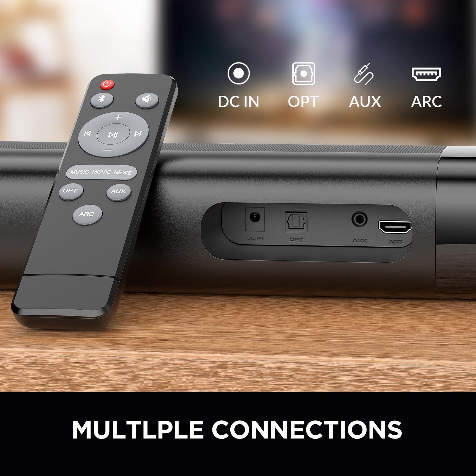 Assistrust Sound Bar for Smart TV, 60W Soundbar with Bluetooth/ARC/Opt/AUX Connect, Auto Volume Boost, 3 Equalizer Modes, 2 in 1 Detachable Soundbar for TV/PC/Gaming/Projectors - Volt-Edge Technologies®