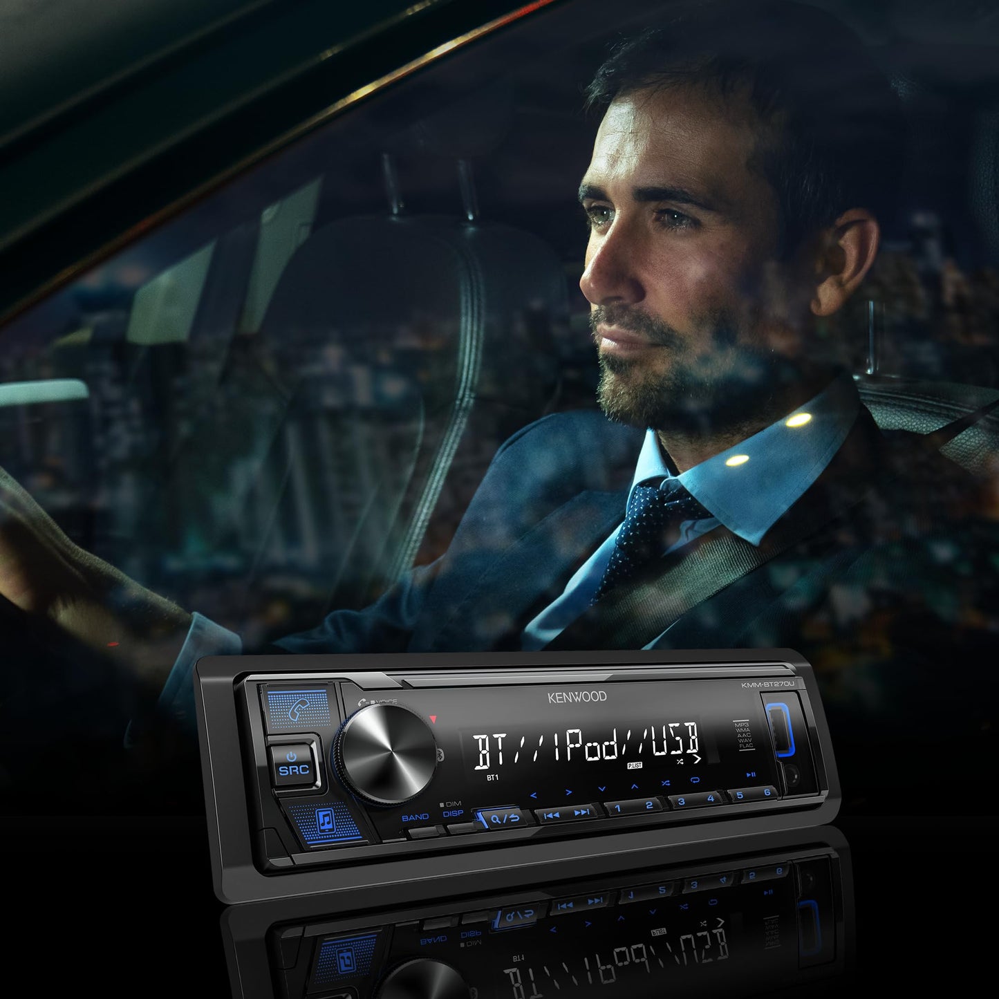 KENWOOD KMM-BT270U Bluetooth Digital Media Car Stereo Receiver with USB Port – AM/FM Radio, MP3 Player, High Contrast LCD, Detachable Face Plate, Single DIN, 13-Band EQ