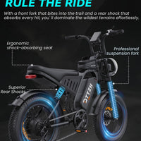 DTTZH F6 1500W Adult Electric Bike, 33MPH Fast E Bikes for Adults Electric, 20" x 4" Fat Tire Ebike, 750W Motor Long Range Electric Mountain Bikes, 48V 15Ah UL 2849 Certified, 60 Miles Range - Black