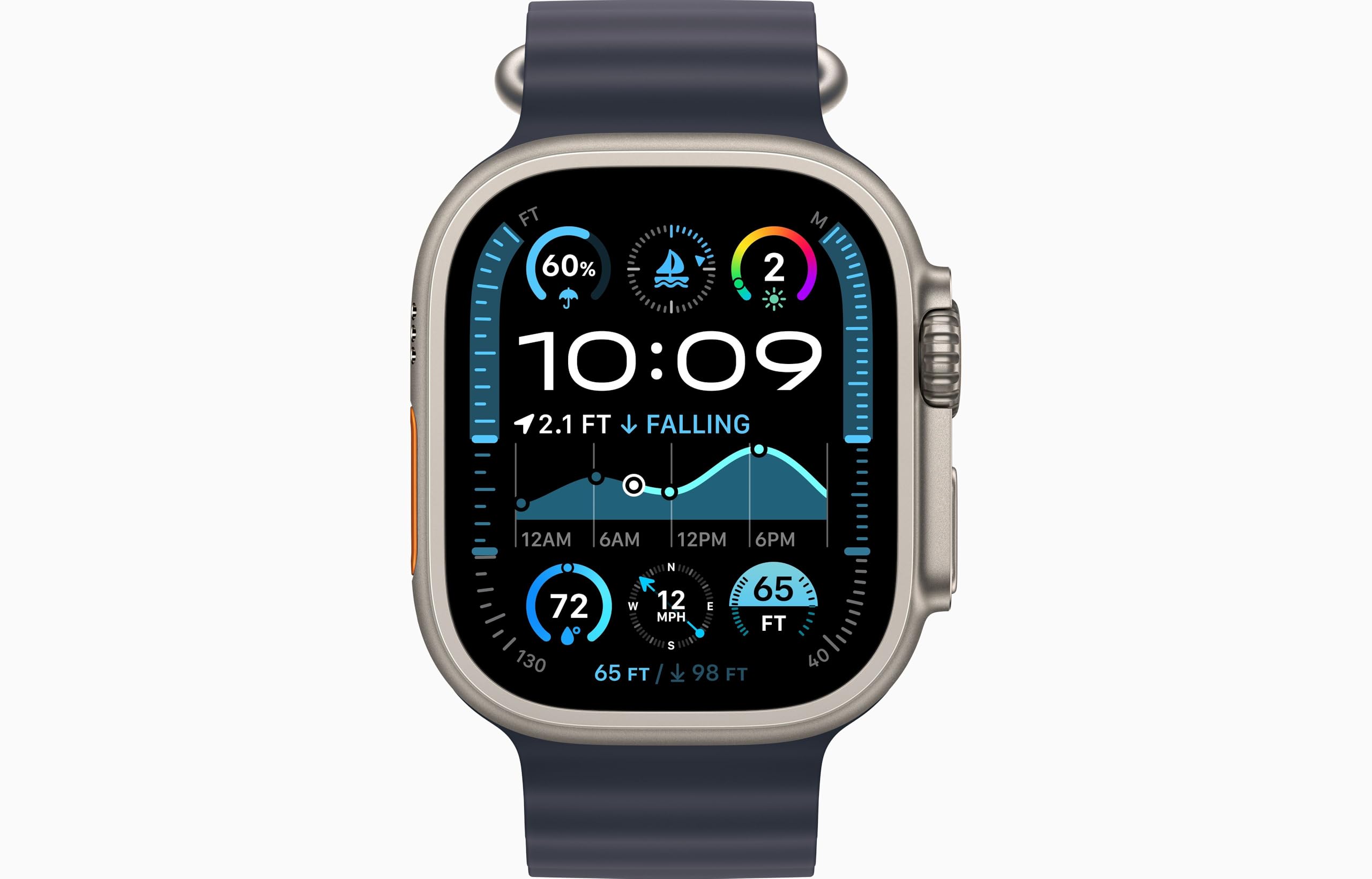 Apple Watch Ultra 2 [GPS + Cellular, 49mm] - Titanium Case with Blue Ocean Band, One Size (Renewed)