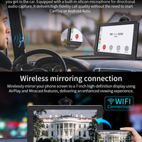 Portable Apple Carplay Screen for Car, 7" HD Car Stereo Touchscreen with Wireless CarPlay & Android Auto, Mirror Link, Bluetooth, Voice Control, Memory Card Playback, AUX - Fits All Vehicles