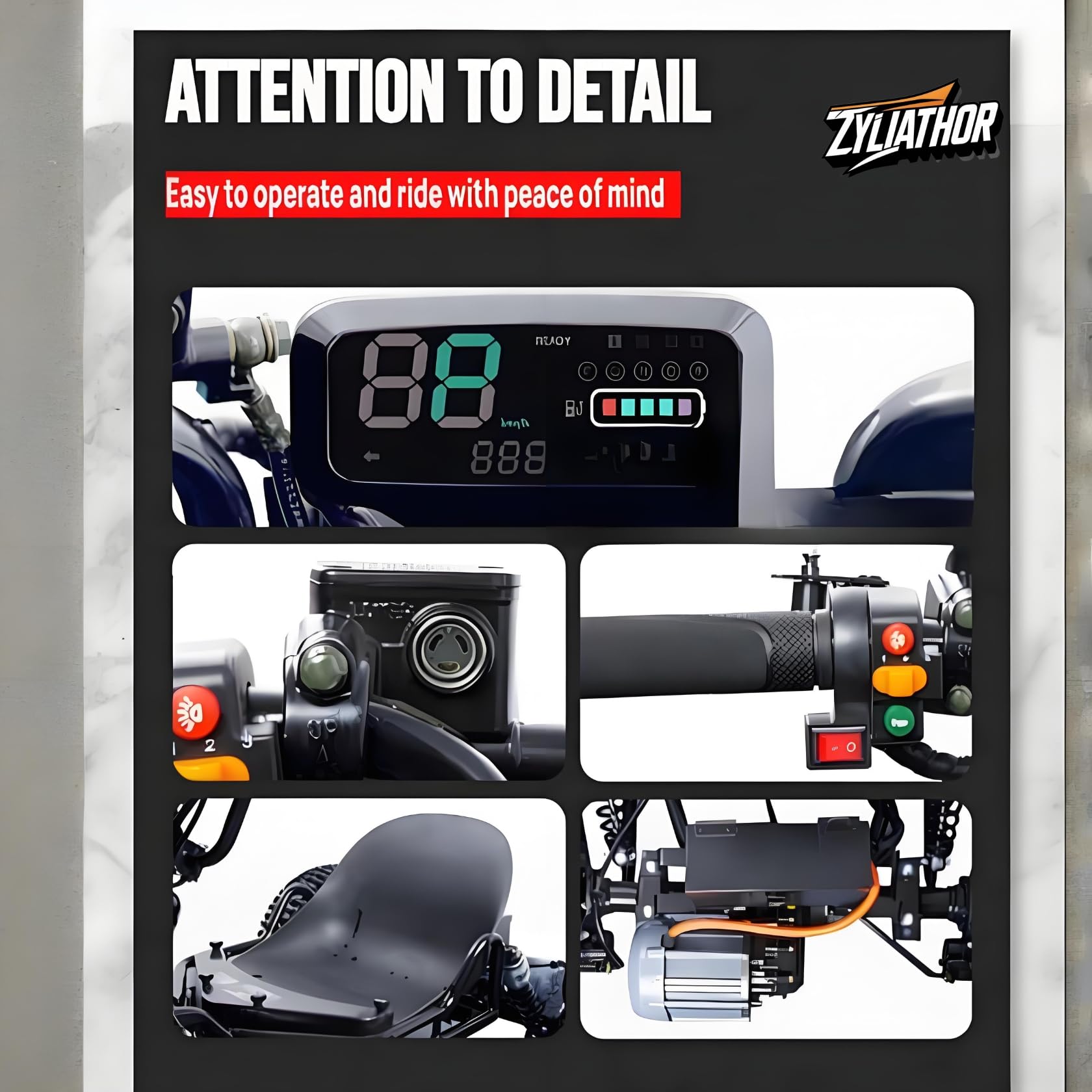 Zyliathor Electric Go Kart Adults/Kids Off-Road 48V 1500W Motor 12-31MPH, 8'' Alum Wheels, 10.4Ah(12+Mi) 440lbs, 3-Speed LED & Charger (Black)