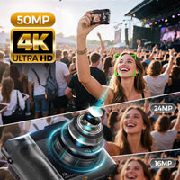 4K Digital Camera for Photography- 50MP Autofocus Vlogging Camera with 2.8" 180° Flip Screen, 16X Digital Zoom- Compact Point and Shoot Camera with 64GB SD for YouTube, Travel, Beginners - Volt-Edge Technologies®