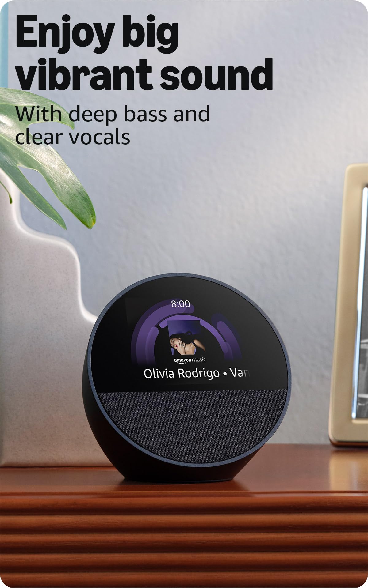 Amazon Echo Spot (newest model), Great for nightstands, offices and kitchens, Smart alarm clock with Alexa, Glacier White