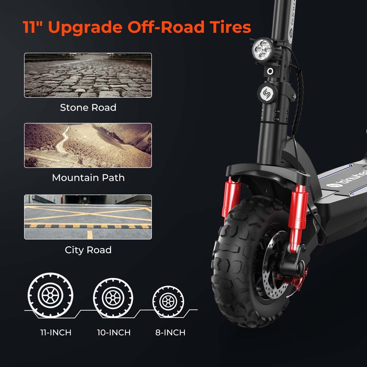 isinwheel Electric Scooter for Adults, 1000/800W Motor Up to 28 MPH, 37/28 Miles Range, APP Control, NFC Lock, 11/10" Off-Road Tires, Foldable Commuting E Scooter with Dual Suspension