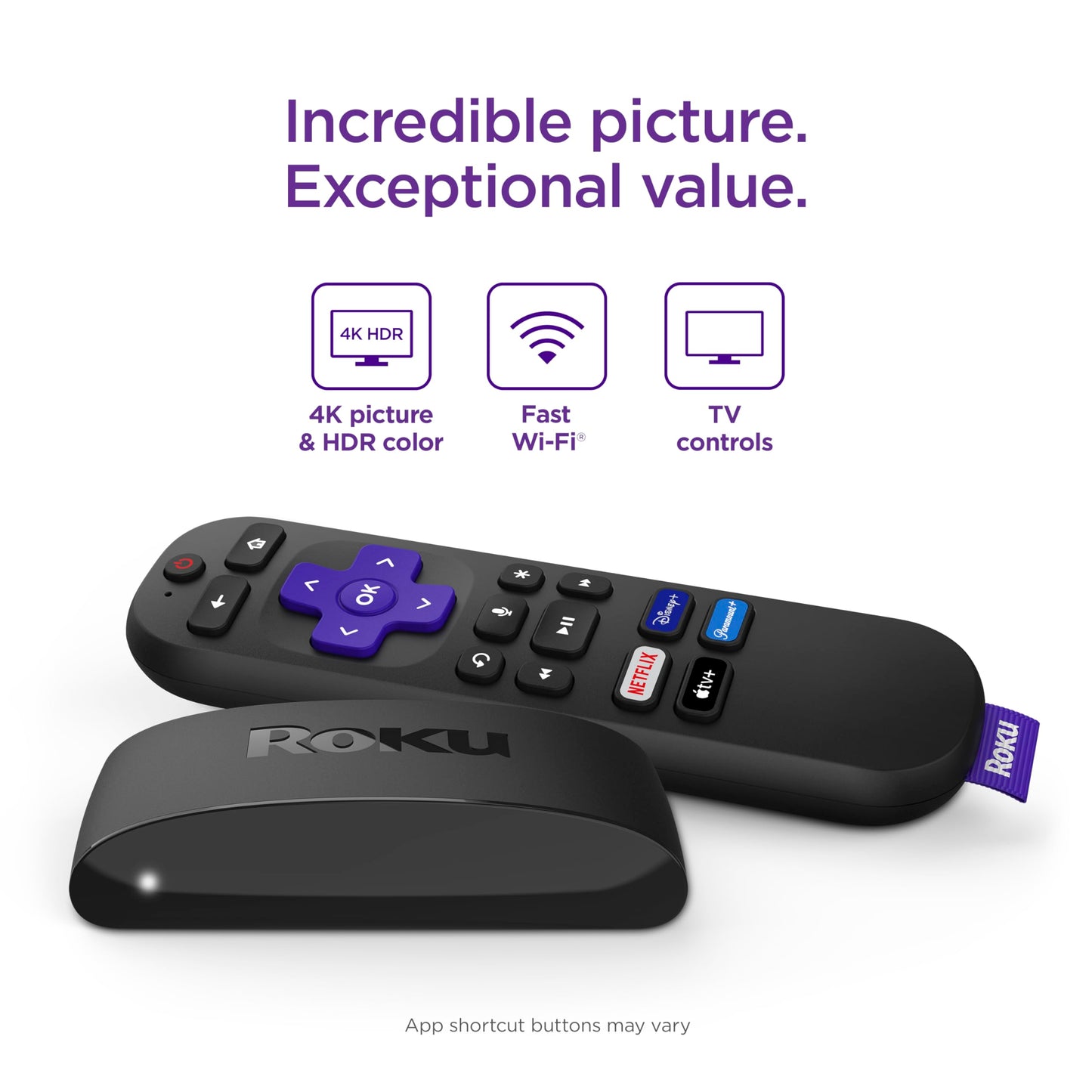 Roku Express 4K+ | Roku Streaming Device 4K/HDR with Voice Remote, Free & Live TV