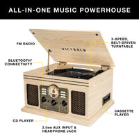 Victrola The Quincy 6-in-1 Bluetooth Record Player & Multimedia Center with Built-in Speakers – 3-Speed Turntable, CD & Cassette Player, AM/FM Radio, Wireless Music Streaming (Mahogony)