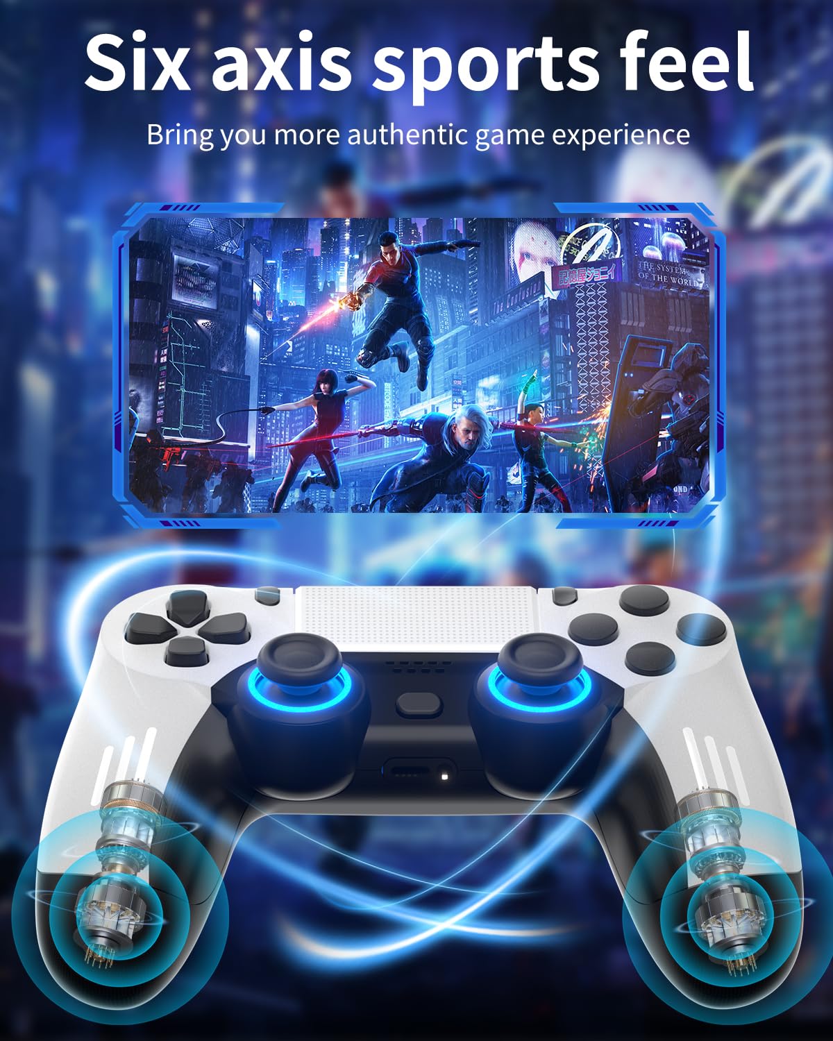 ThinTree P4 Style Wireless Controller Compatible for PS-5/Pro/Slim/PC, Gradient Color RGB mode/haptic feedback/1000 mAH battery/Motion Sensing/3.5mm Audio Jack (White and Black)