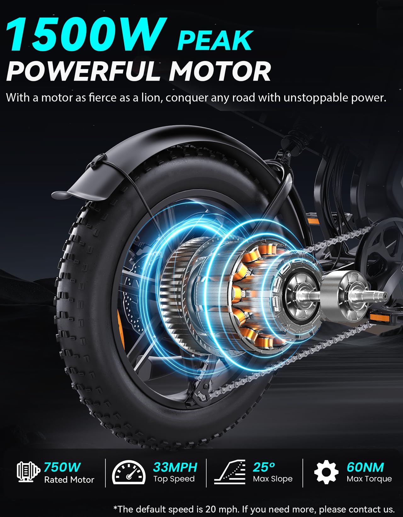 DTTZH F6 1500W Adult Electric Bike, 33MPH Fast E Bikes for Adults Electric, 20" x 4" Fat Tire Ebike, 750W Motor Long Range Electric Mountain Bikes, 48V 15Ah UL 2849 Certified, 60 Miles Range - Black