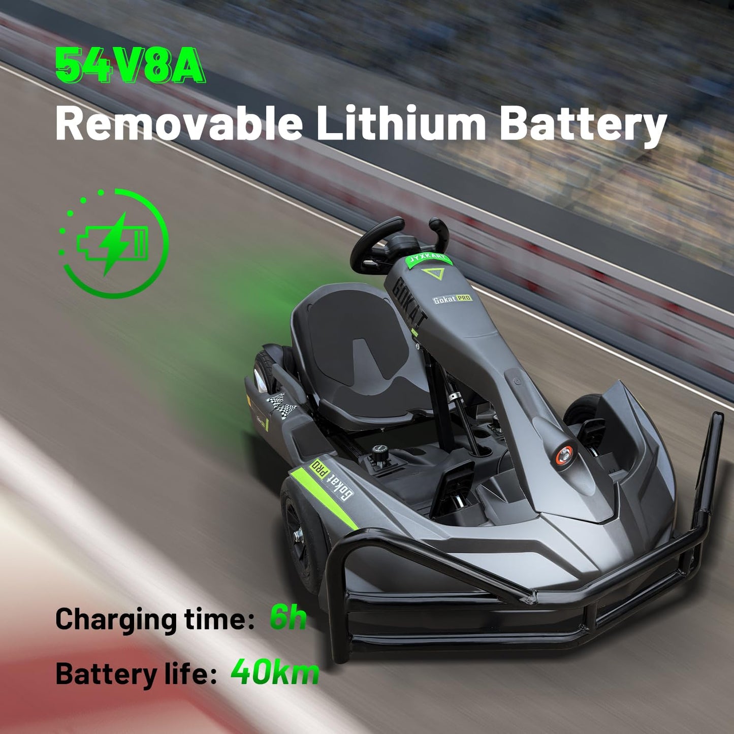 JYXKART Go Karts for Adults, PRO Electric Go Kart Build in 1500W*2 AC Brushless Motor with 54V8A Removable Lithium Battery and Handbrake, 40km/h High Speed Drifting Gokart for Ages 14+ Up to 2m/200kg