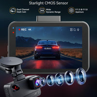 TERUNSOUl 4K+4K Dash Cam Front and Rear, Free 128GB Card Included, 5.8GHz WiFi Dash Camera for Cars, Built-in GPS, G-Sensor, 170°Wide Angle, 3" IPS Screen, 24H Parking Mode, Support 512GB Max