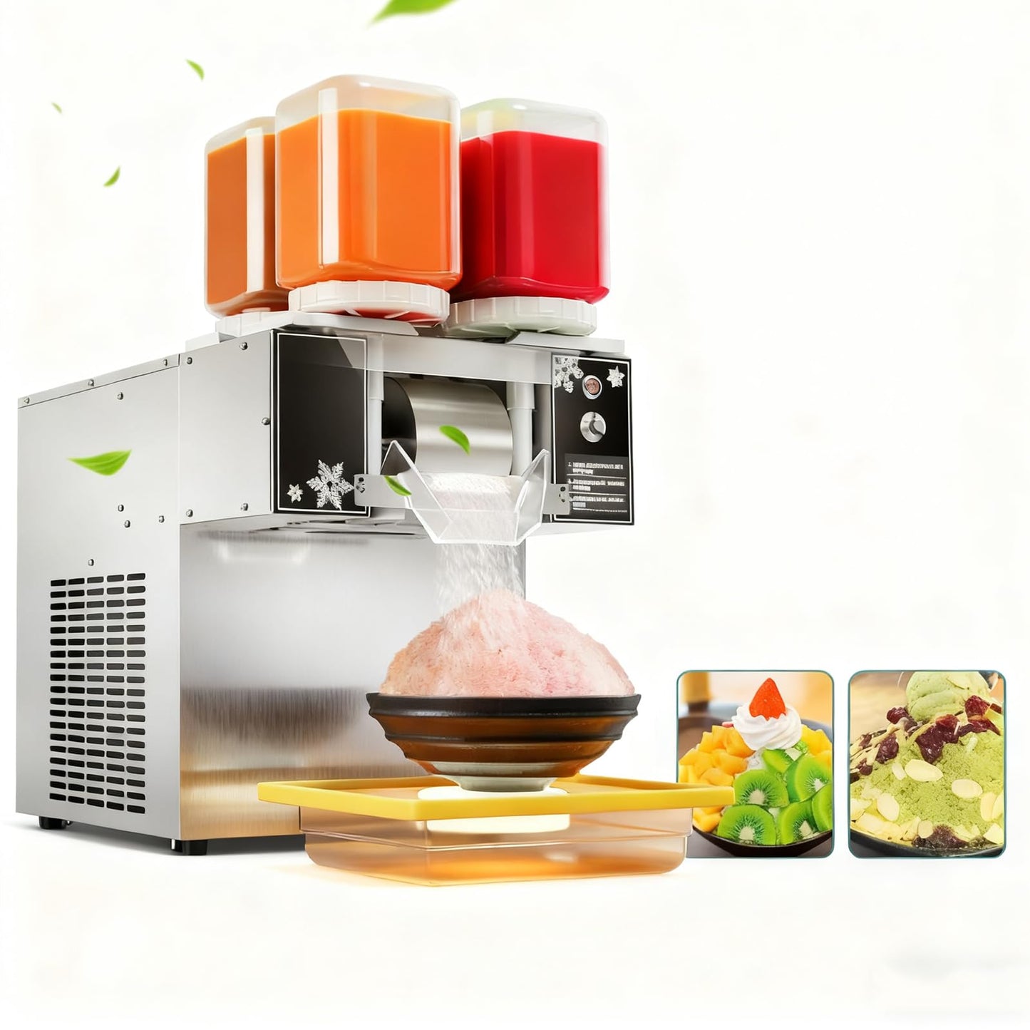 Snowflake Ice Machine, 265 Lbs/24H Speed Adjustable Shaved Ice Maker with 4x2.5L Barrels and Heat Dissipation Fans, 750W Electric Commercial Ice Shaver for Business or House (Silver)