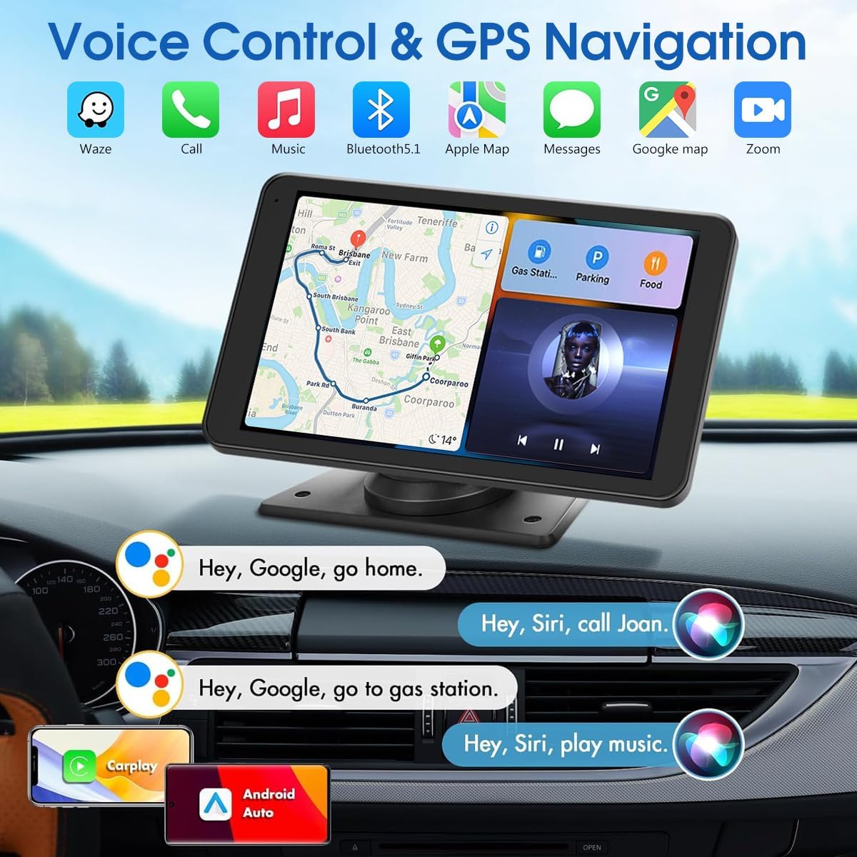 2025 Enhanced Carplay Screen for Car - 7" HD Portable Carplay & Android Auto with Bluetooth, HD Backup Camera, GPS Navigation, Siri, FM Radio, AUX, and Mirror Link – Compatible with All Vehicles