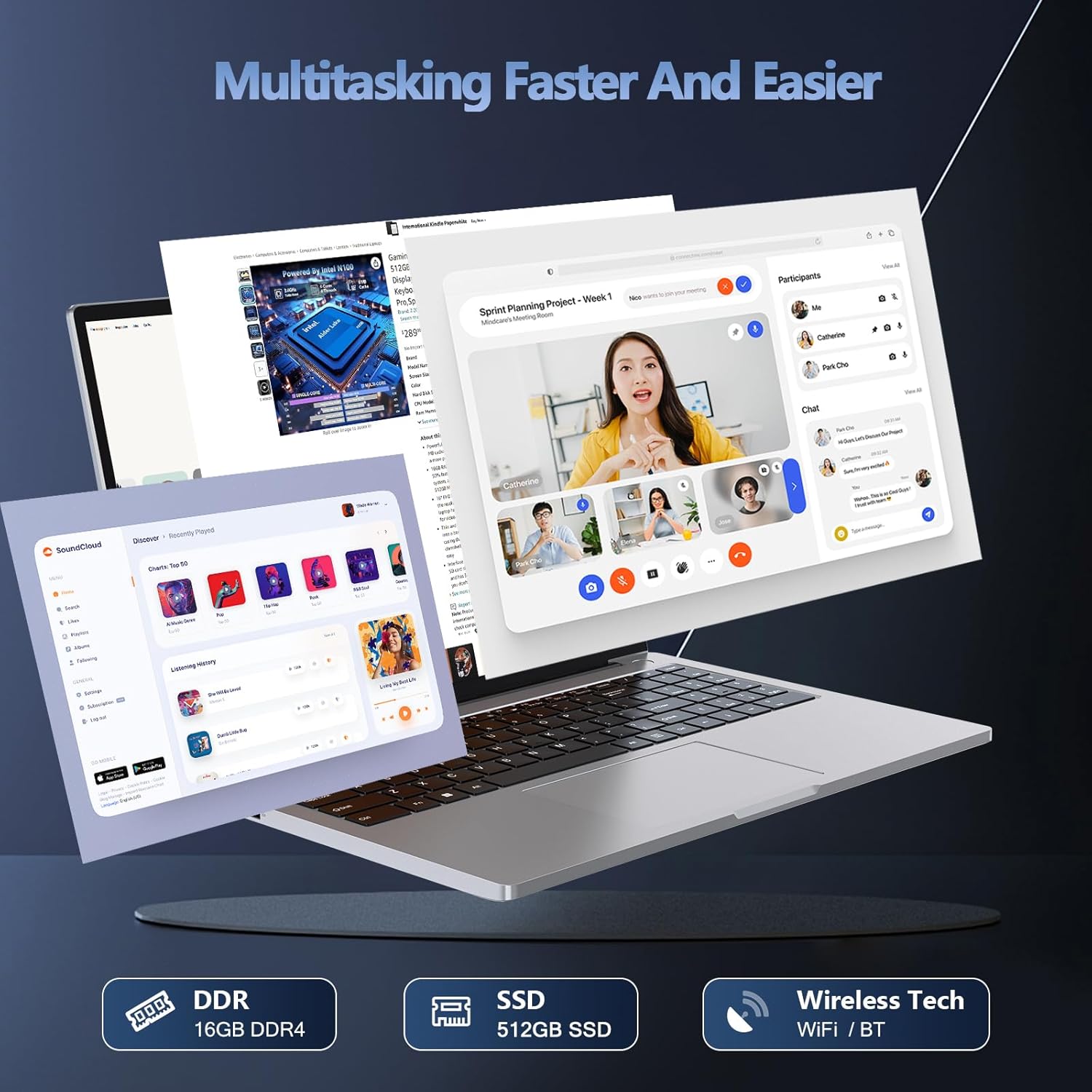 ZOLWAYTAC 16" Inch Laptops, Win 11Computer Laptop Gaming,16GB RAM 512GB SSD,N100 CPU(Up to 3.4GHz,12th),with WiFi/BT,Backlit Keyboard,5000mAh,Support Type C Charging,for Gaming,Business,Silver Gray