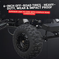 Zyliathor Electric Go Kart, 48V 2000W Brushless, 3-Speed+Reverse, Chain Drive, Hydraulic Rear Disc Brake, LED Headlight, 6" All-Terrain Tires — Off-Road/Private Property—Black