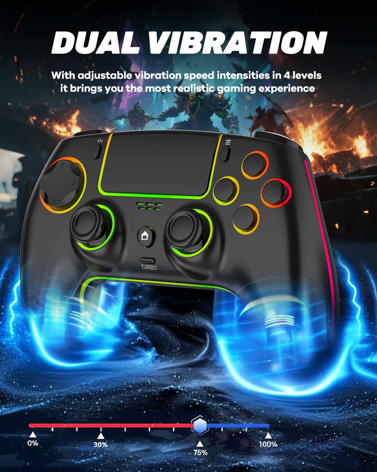 MYSTILUCK Wireless Controller For PS-5/Pro/PC/MAC/iOS/Android/Steam Deck, Gamepad with 7 Color RGB Lighting/Hall Effect Joystick/Dual Vibration/Turbo/Programmable/Headset Jack/Touchpad/1500 mAh Battery