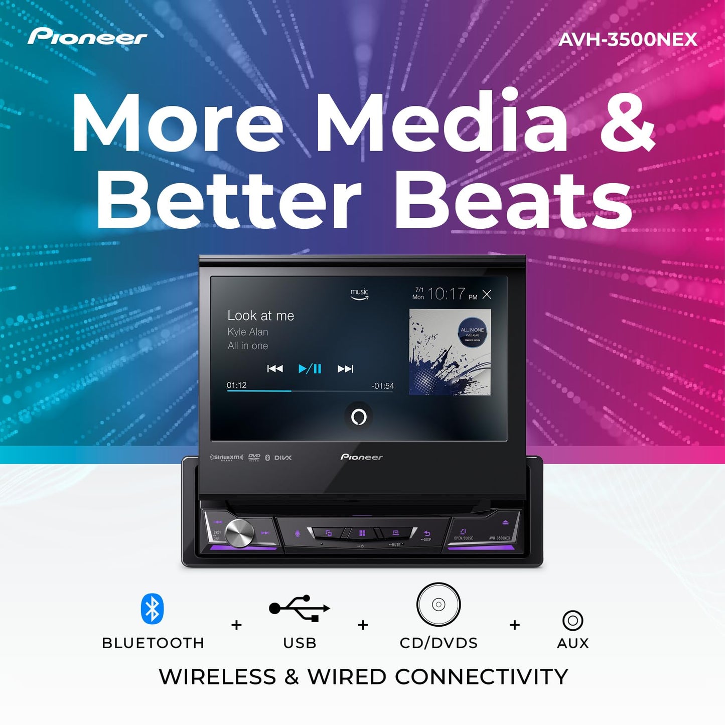 Pioneer AVH-3500NEX 7" Motorized Touchscreen, Single Din – Wired Apple CarPlay & Android Auto, Bluetooth, Backup Camera, HD Radio, SiriusXM, FLAC, Hi-Volt RCA