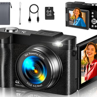 4K Digital Camera for Photography- 50MP Autofocus Vlogging Camera with 2.8" 180° Flip Screen, 16X Digital Zoom- Compact Point and Shoot Camera with 64GB SD for YouTube, Travel, Beginners - Volt-Edge Technologies®
