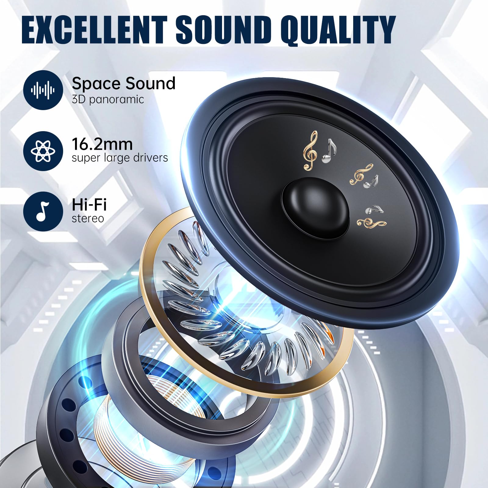 TRAUSI Open Ear Wireless Earbuds Bluetooth Headphones, 50Hrs Playtime Stereo Sound Earphones with IPX7 Waterproof Ear Buds for Fitness/Travel/Workouts (Black)