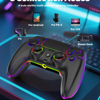 MYSTILUCK Wireless Controller For PS-5/Pro/PC/MAC/iOS/Android/Steam Deck, Gamepad with 7 Color RGB Lighting/Hall Effect Joystick/Dual Vibration/Turbo/Programmable/Headset Jack/Touchpad/1500 mAh Battery