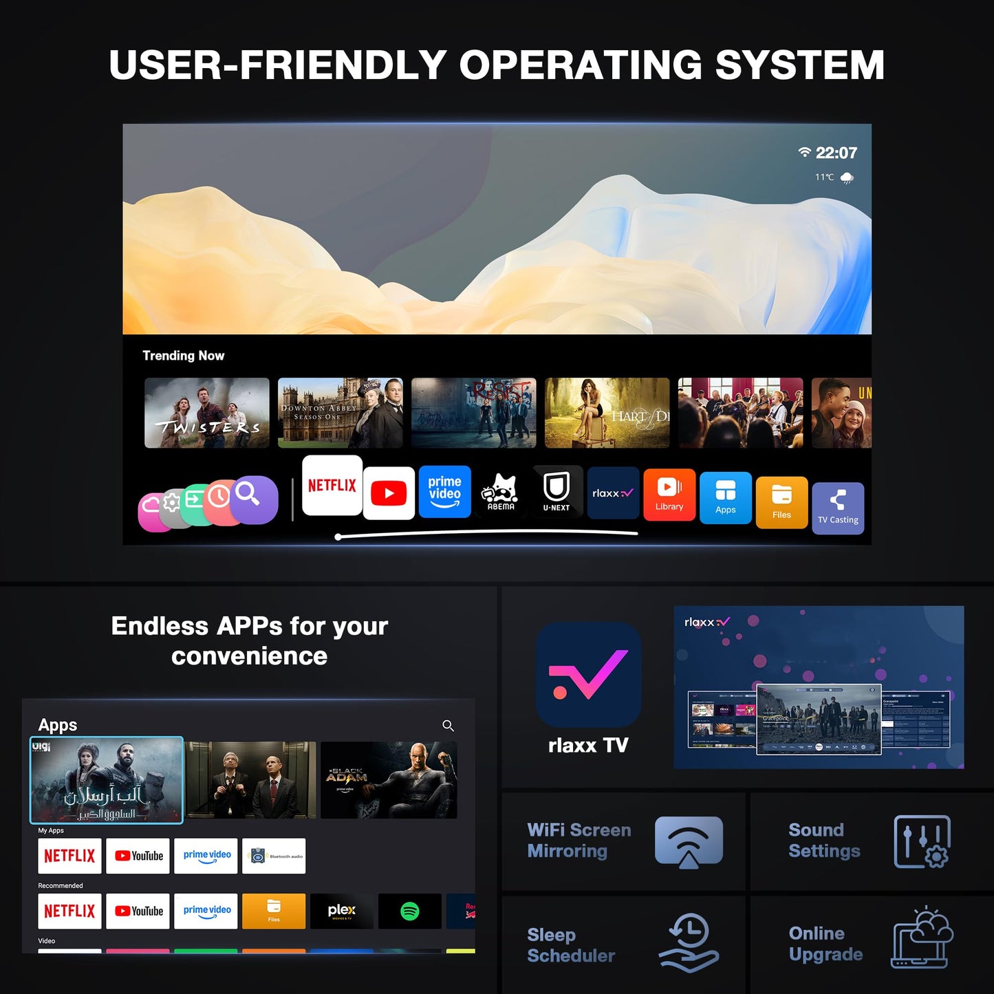 【Officially-Licensed APP & Native 1080P】Thinnest 1.81" Smart Mini Projector with WiFi and Bluetooth, Auto Focus & Keystone Portable Outdoor Projector, VOPLLS 4K Support Home Movie Projector