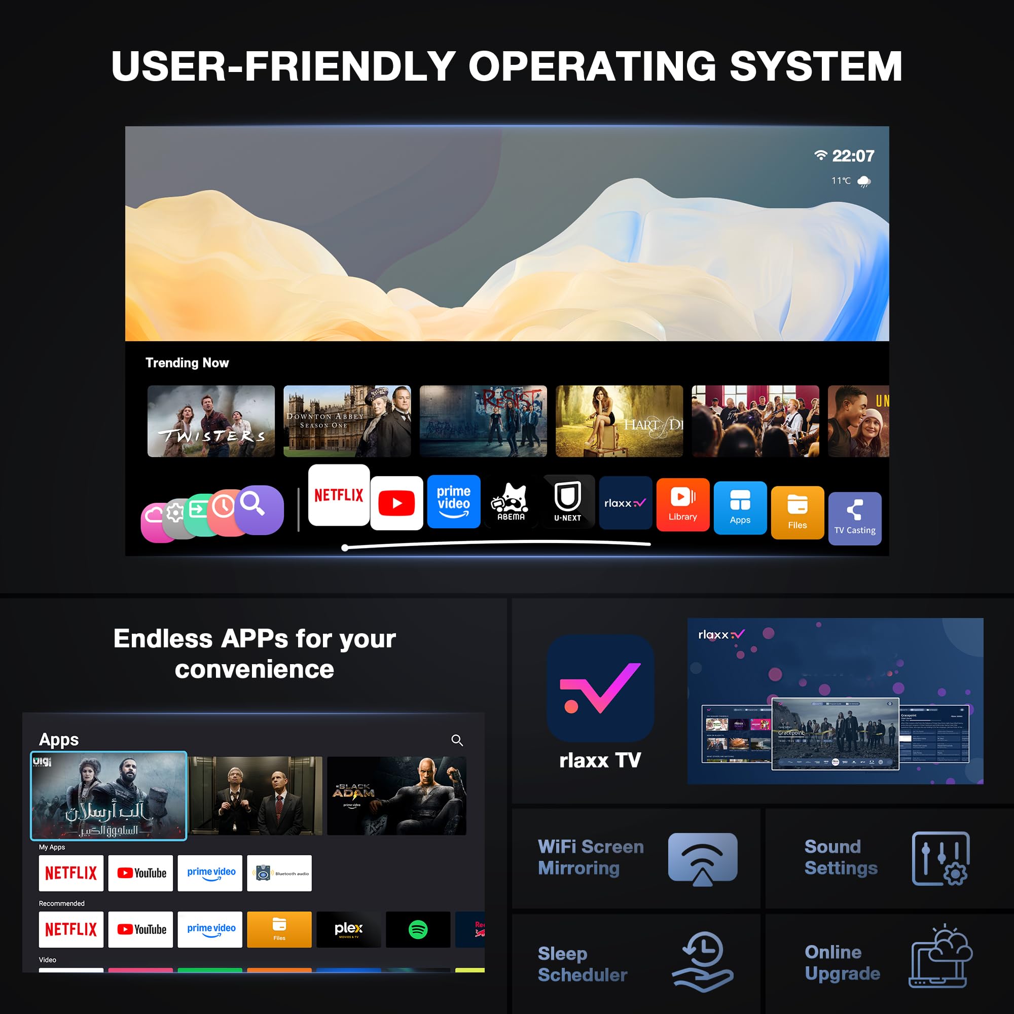 【Officially-Licensed APP & Native 1080P】Thinnest 1.81" Smart Mini Projector with WiFi and Bluetooth, Auto Focus & Keystone Portable Outdoor Projector, VOPLLS 4K Support Home Movie Projector