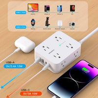 Power Strips with Surge Protection - HANYCONY 8 Widely Outlets with 4 USB Ports (2 USB C), 3-Side Outlet Extender Strip, 5 Ft Extension Cord, Ideal for Home Office College Dorm Room Essentials