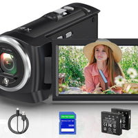Tixeuo 2.7K Video Camera Camcorder QHD 50MP YouTube Vlogging Camera 16X Digital Zoom Webcam 270 Degree Rotation Screen Camcorders with 32G SD Card and 2 Batteries Recording While Charging