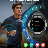 SUNKTA Military Smart Watches for Men,530mAh Large Battery,1.43" AMOLED Heart Rate/Sleep Monitor 5ATM Waterproof Smartwatch for Android iOS (Answer/Make Calls),Fitness Tracker with LED Flashlight