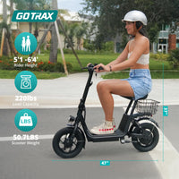 Gotrax A5 Electric Scooter w/Seat for Adults, 12" Pneumatic Tire, Max 15.5 Miles&15.5 Mph Power by 400W Motor, Dual Rear Shock Absorber&Dual Brake, Comfortable Wider Seat&Carry Basket&Hook, White