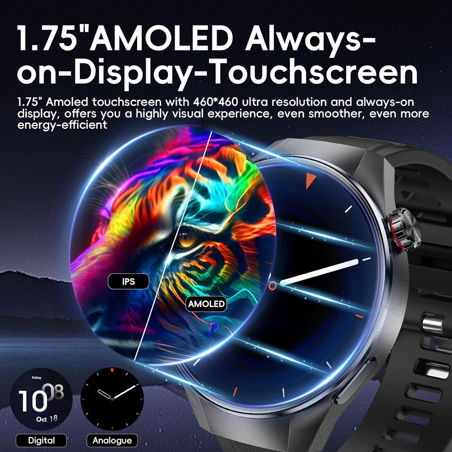 SEDSEY Military Grade Tactical Smart Watch for Men,1.75" Large Crystal Clear HD AMOLED Touchscreen Smartwatches for Android iOS,Fitness Tracker with 110+Sport Modes/Heart Rate/Sleep Monitor (Black)