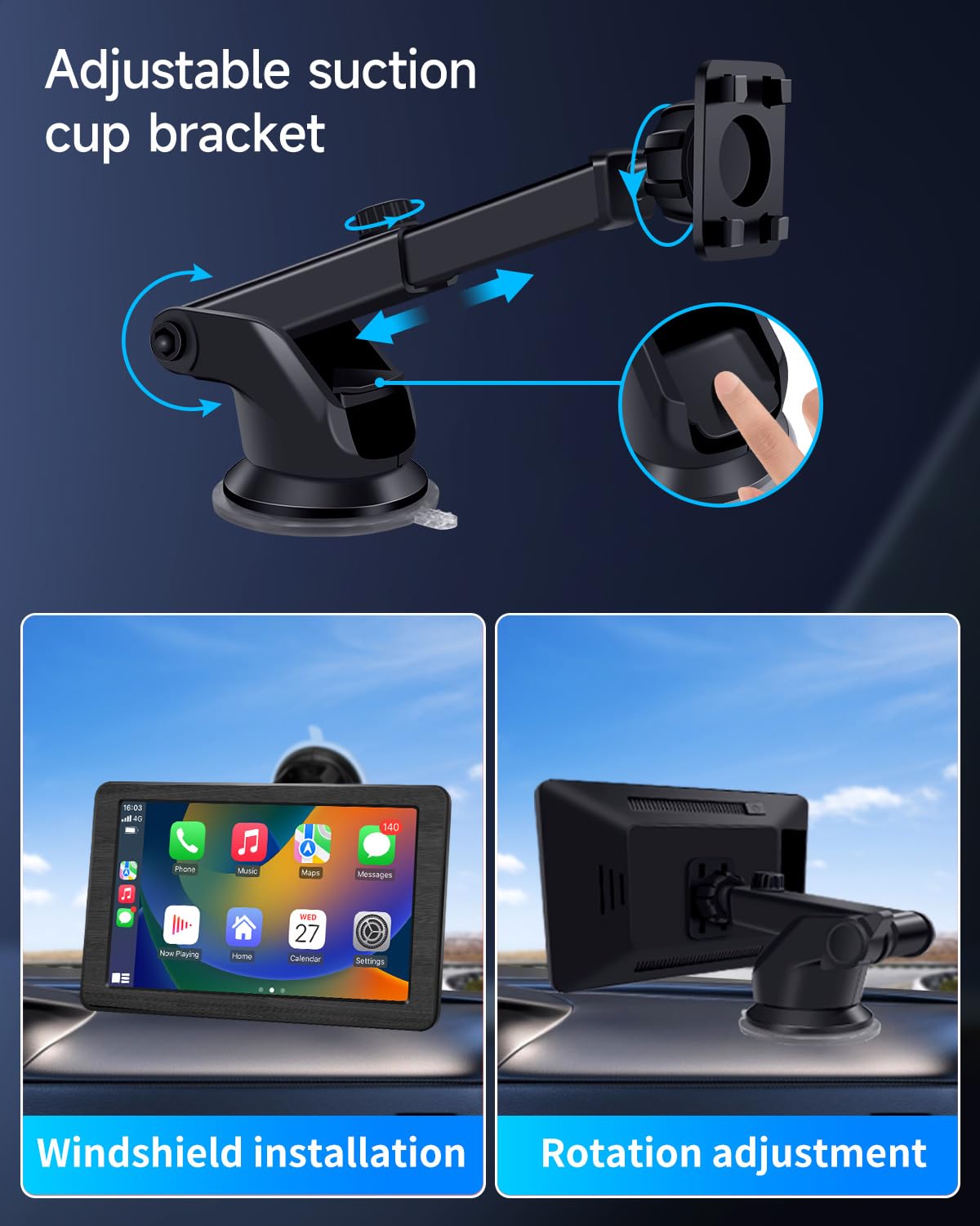 Portable Apple Carplay Screen for Car, 7" HD Car Stereo Touchscreen with Wireless CarPlay & Android Auto, Mirror Link, Bluetooth, Voice Control, Memory Card Playback, AUX - Fits All Vehicles