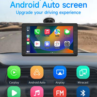 Portable Apple Carplay Screen for Car, 7" HD Car Stereo Touchscreen with Wireless CarPlay & Android Auto, Mirror Link, Bluetooth, Voice Control, Memory Card Playback, AUX - Fits All Vehicles