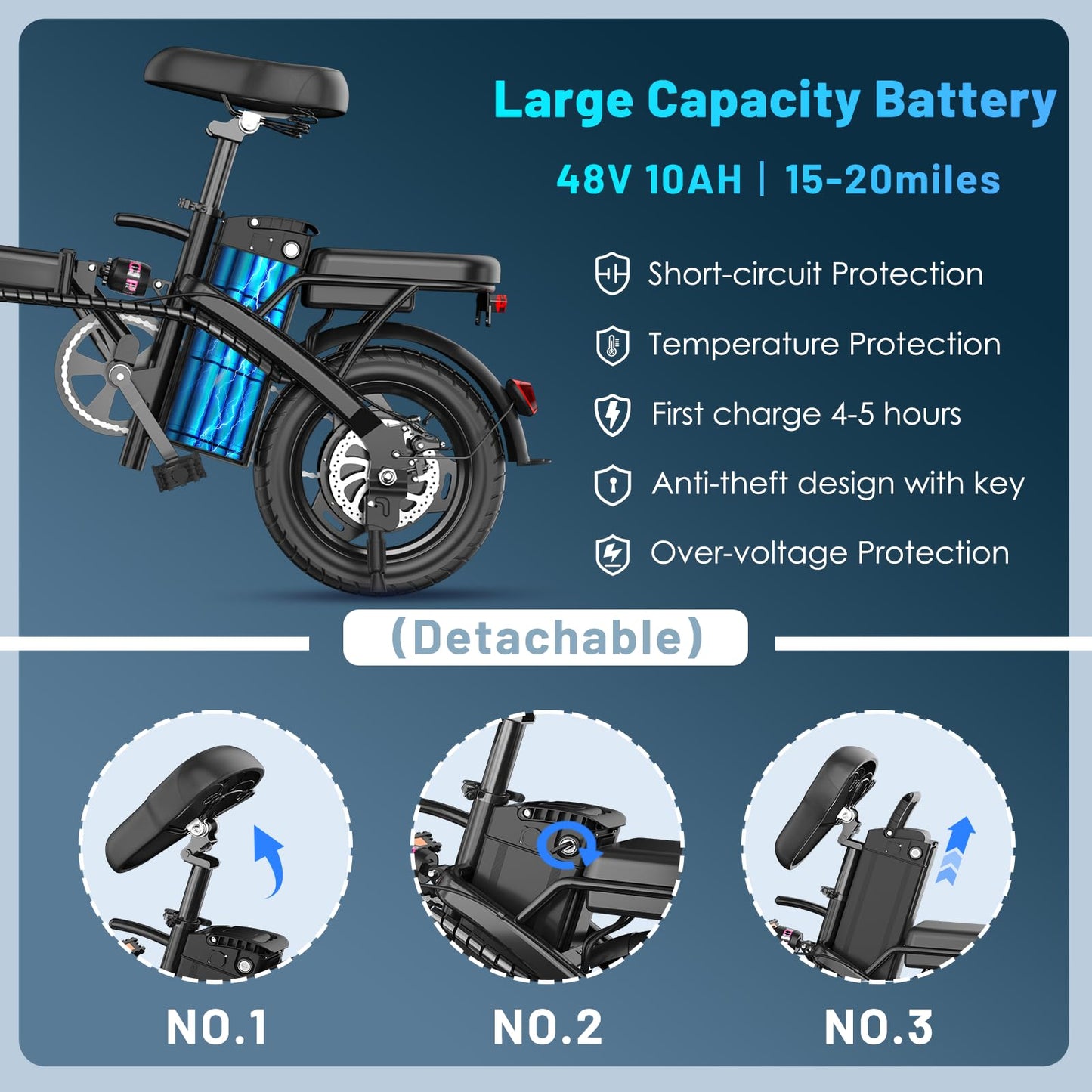 Folding Electric Bike for Adults and Teens, 14" Foldable E-Bike with 500W Motor, Commuter Mini Ebike with 48V Removable Battery UL 2849 Certified, Electric Bicycle with 25 Miles PAS Range (Black) - Volt-Edge Technologies®