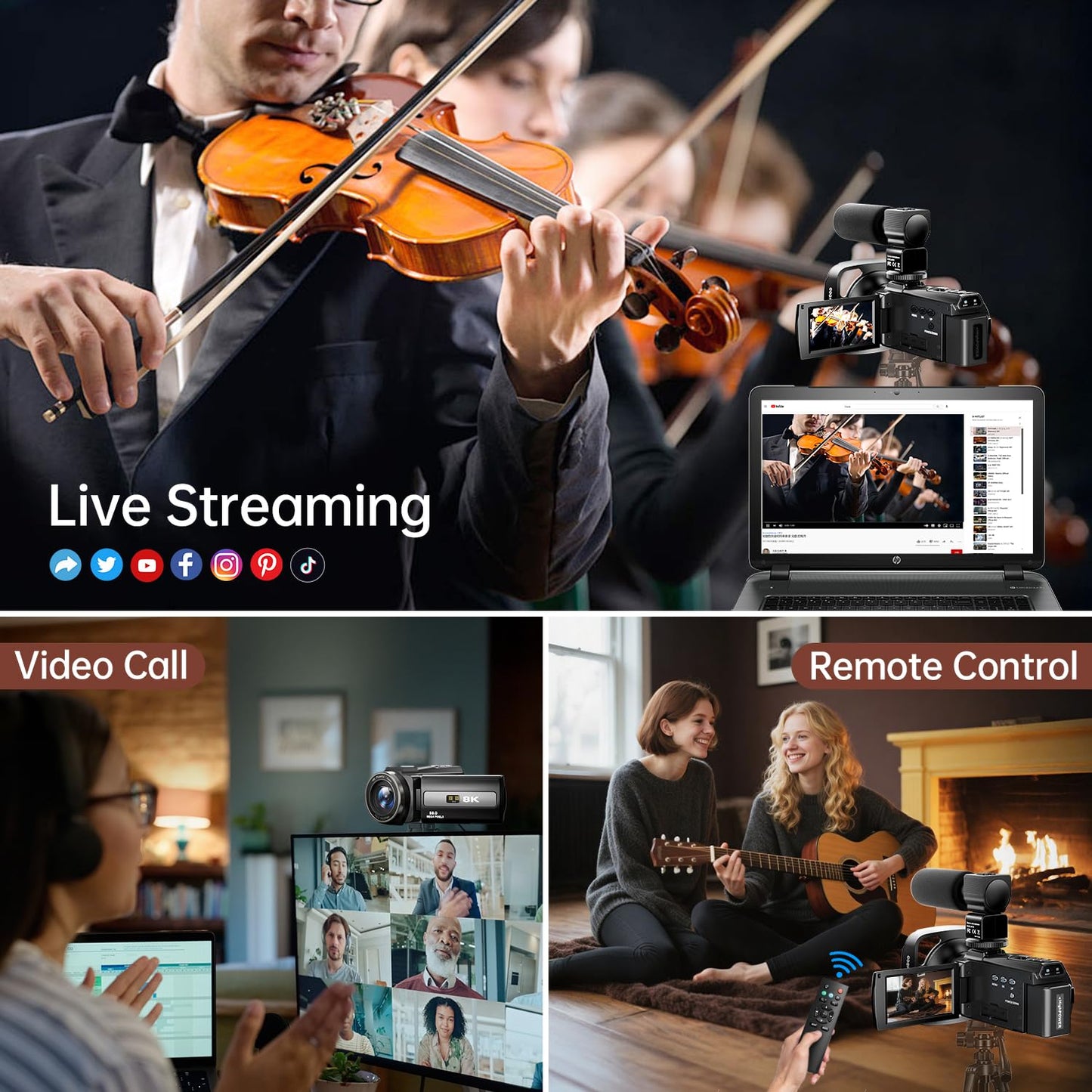 8K Video Camera Camcorder 88MP UHD WiFi Vlogging Cameras for YouTube 18X Digital Zoom IR Night Vision 3.0''Touch Screen Camera with 32GB Card, Microphone, Stabilizer, Lens Hood, Remote, Batteries