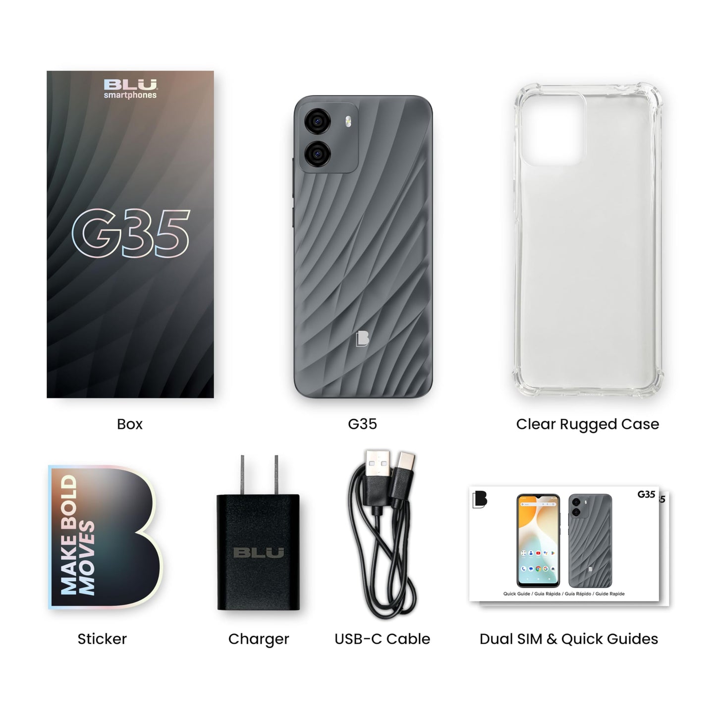 BLU G35 | 2025 | Unlocked | 6.5” HD+ Infinity Display | Dual 8MP Camera + LED Flash 5MP Selfie Camera | 32GB/3GB I US Version | US Warranty | Grey