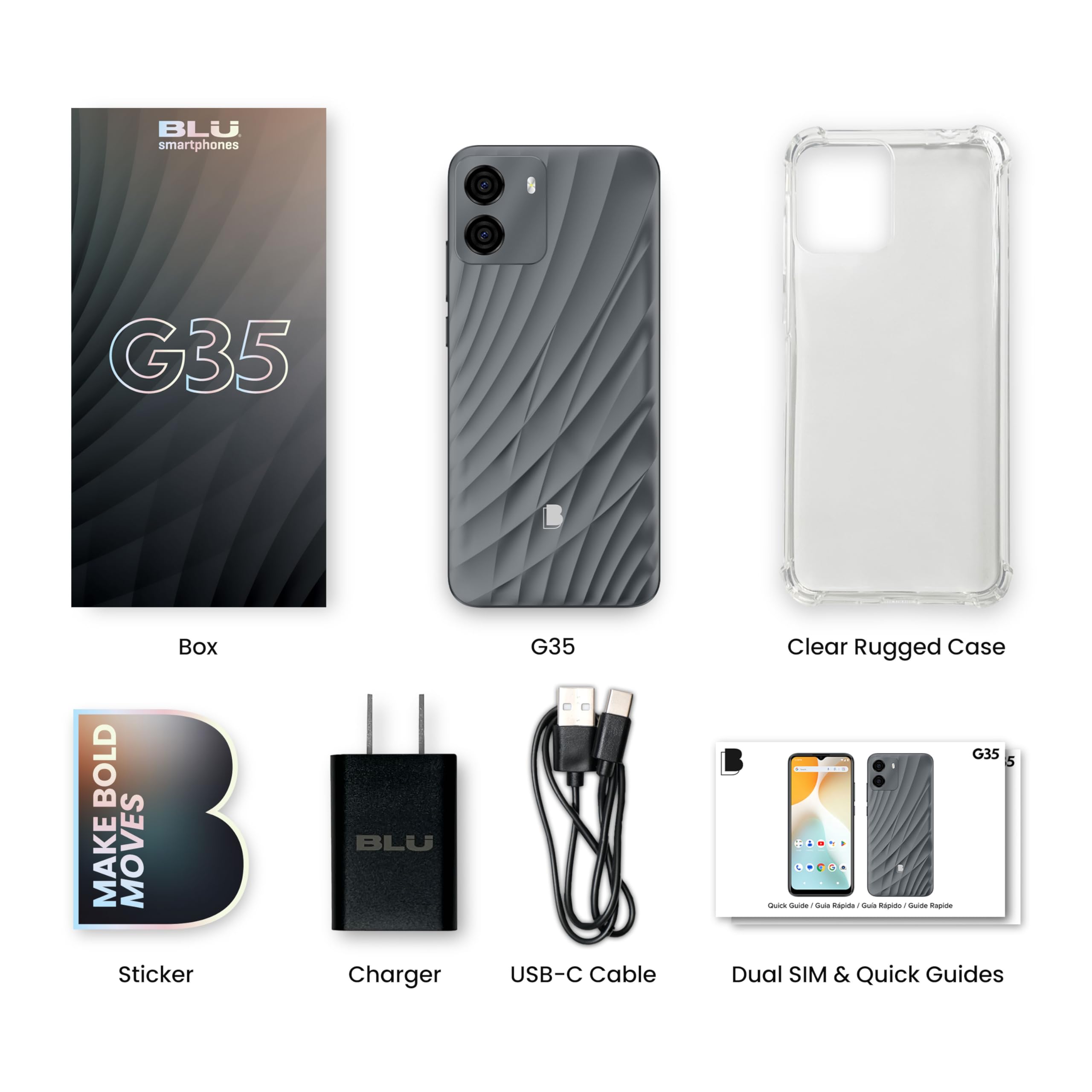 BLU G35 | 2025 | Unlocked | 6.5” HD+ Infinity Display | Dual 8MP Camera + LED Flash 5MP Selfie Camera | 32GB/3GB I US Version | US Warranty | Grey