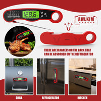 AWLKIM Meat Thermometer Digital - Instant Read Waterproof Food Thermometer with Backlight for Cooking, Grill, Candy, Kitchen & Stocking Stuffers for Men - Red