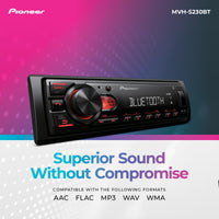 Pioneer MVH-S230BT 1-Din Digital Media Receiver – Bluetooth, USB, 50W x 4 Output, AM/FM Radio, iPhone/Android Compatible, Front/SW (Mono) Selectable RCA Output