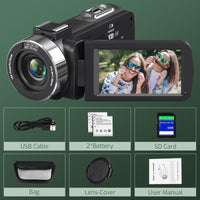 Suttie 4K Video Camera Camcorder Ultra HD 80MP Vlogging Camera for YouTube 18X Digital Zoom 3.0" IPS 270° Screen IR Night Vision Camcorder Recorder with 32GB SD Card, Lens Cap and 2 Batteries