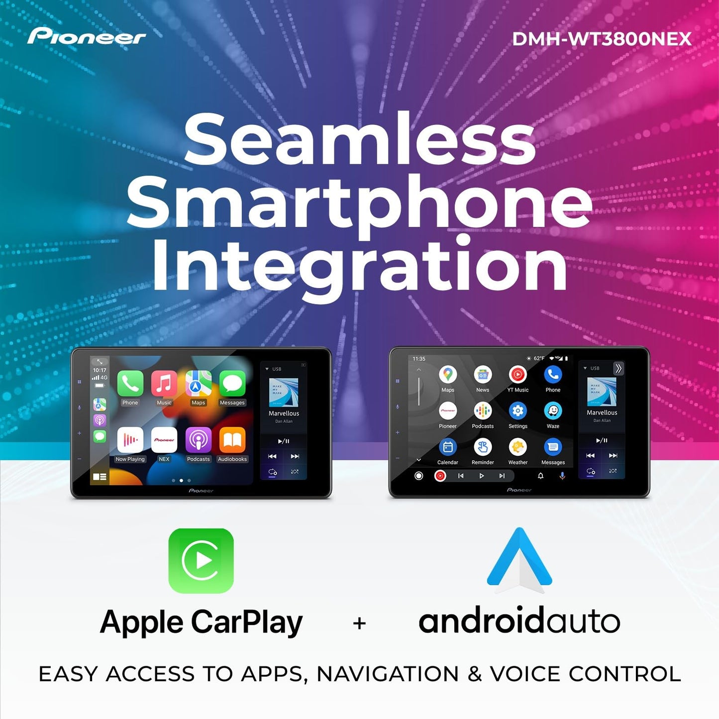 Pioneer DMH-WT3800NEX 9" Capacitive Touchscreen, Floating Display – Wireless & Wired Apple CarPlay & Android Auto, Amazon Alexa, Bluetooth, FLAC, Backup Camera, HD Radio