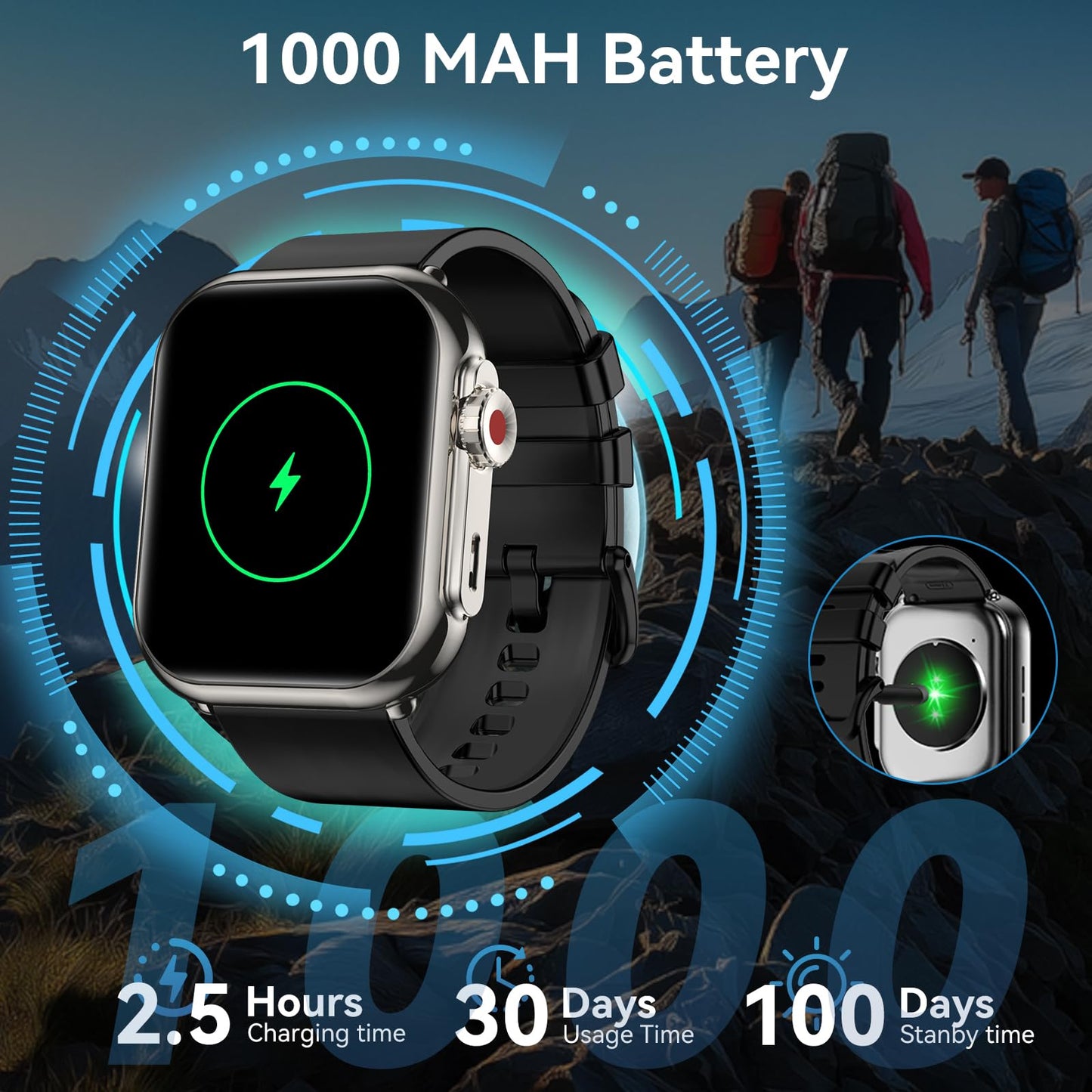 Smart Watch for Men Women, 1.85" HD Fitness Tracker (Answer/Make Call), 1000 mAh Battery, 120+ Sport Modes, 24/7 Heart Rate/Sleep Monitor Fitness Watch, IP68 Waterproof, Smartwatch for Android/iPhone