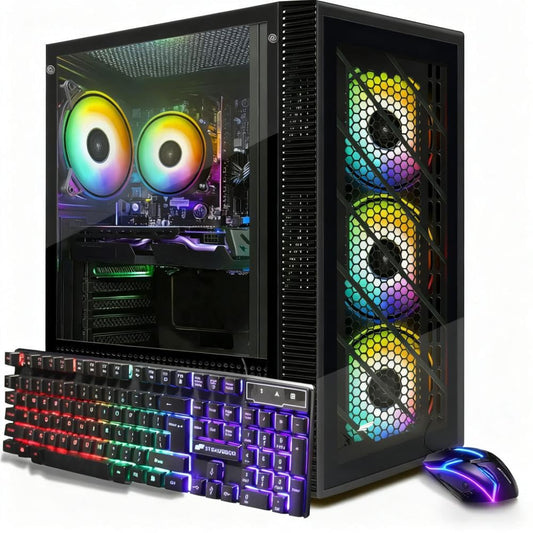 STGAubron Gaming PC Desktop Computer, Intel Core i7 up to 3.9GHz, Radeon RX 580 8G, 16G RAM, 512G SSD, WiFi 6, BT 5.0, RGB Fan x4, Windows 11 Home