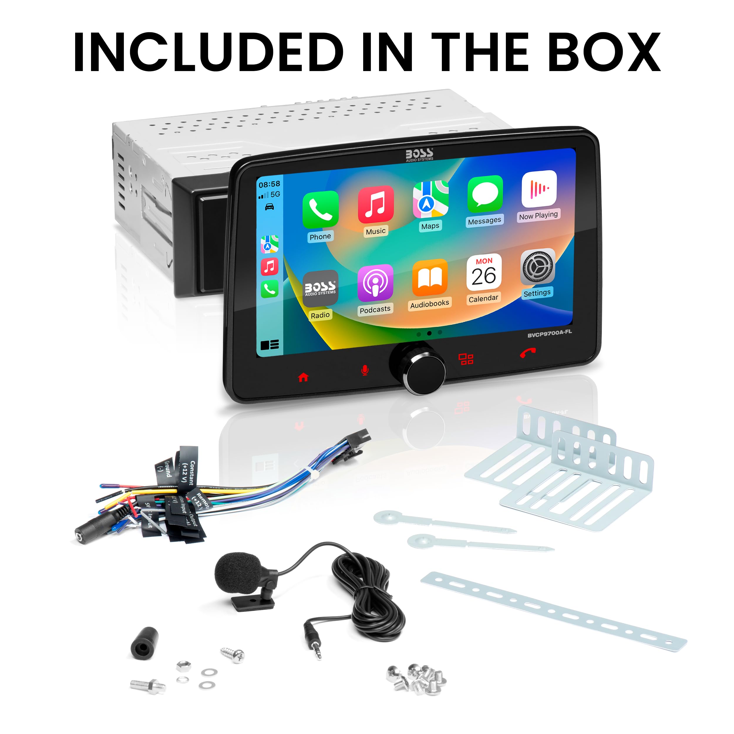 BOSS Audio Systems BVCP9700A-FL Single DIN Car Stereo Wireless Apple CarPlay, Android Auto, 7 Inch Touchscreen, Bluetooth, AM/FM Radio Receiver